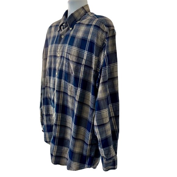 Nautica Blue & White Plaid Long Sleeve Cotton Flannel Shirt Large - Picture 3 of 8